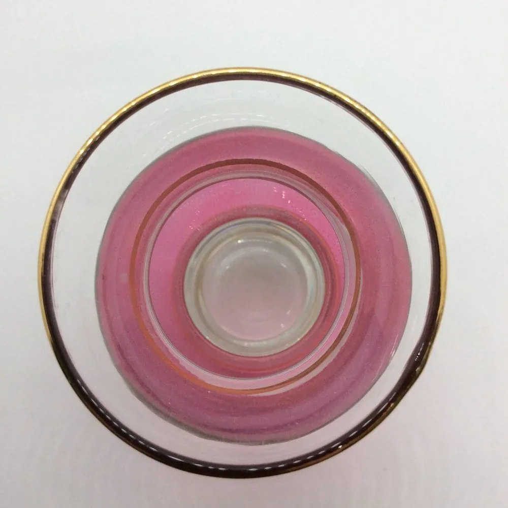 Bartlett-Collins Vintage Cranberry Glass Bud Vase with 4 Gold Rings